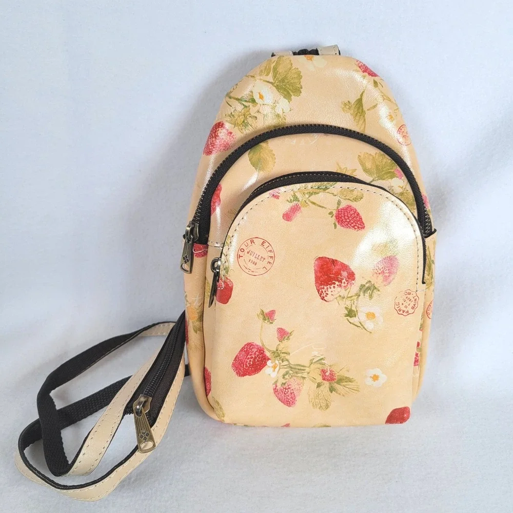 Patricia Nash Womens Annalie Sling Bag Strawberry Leather Mini Backpack Tan
